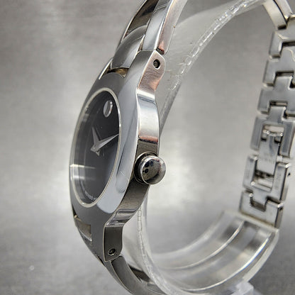 Movado Amorosa Watch Women 24m Black Dial Stainless Steel Round 84 E4 1842 Runs2