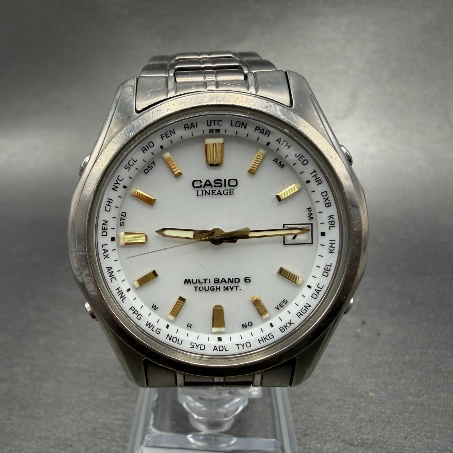 Casio Lineage Watch Men 40mm White Dial Titanium Tone Date Solar LIW-100t Runs0