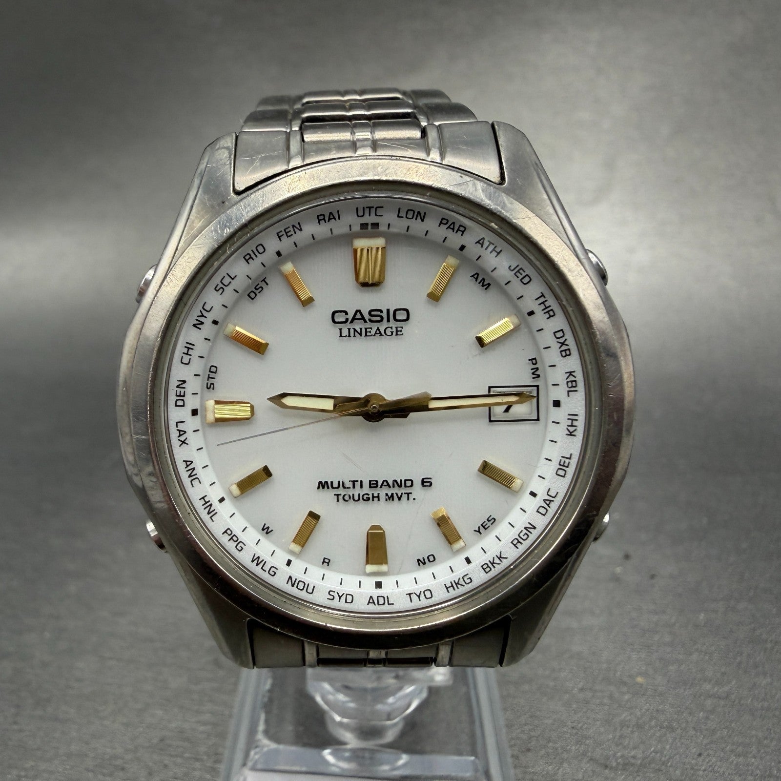 Casio Lineage Watch Men 40mm White Dial Titanium Tone Date Solar LIW-100t Runs0