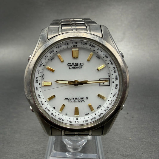 Casio Lineage Watch Men 40mm White Dial Titanium Tone Date Solar LIW-100t Runs0