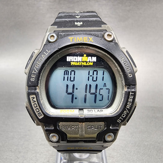 Timex Ironman Watch Men 42mm Digital Black Tone Alarm Chrono Round New Battery