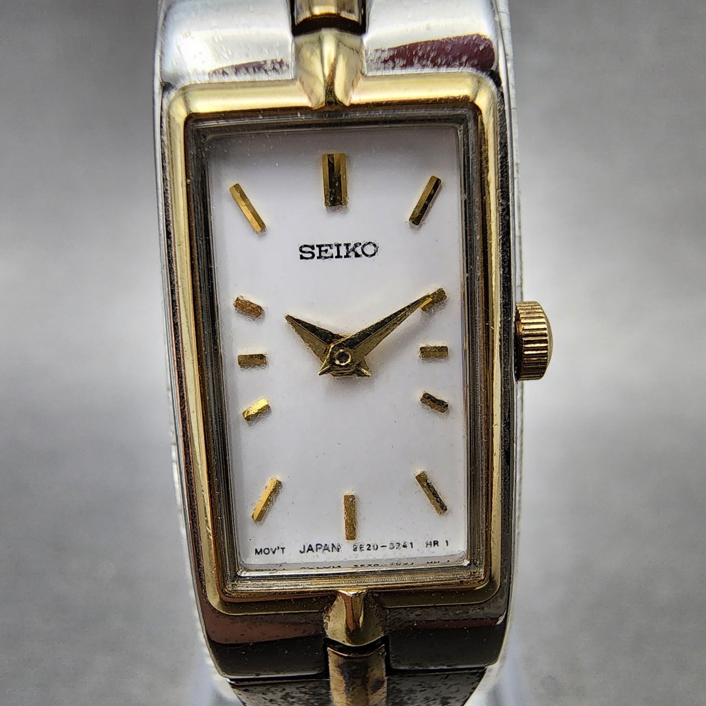 Seiko Tank Watch Women 13mm White Dial two Tone Rectangle 2E200AY0 New Battery1