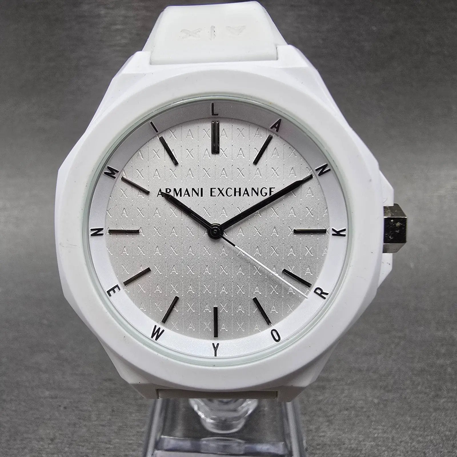 Armani Exchange Andrea Watch Men 42mm White Dial White Tone Octagon New Battery0