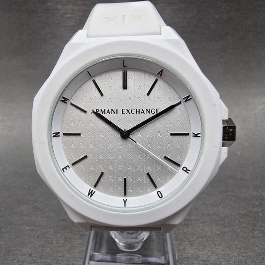 Armani Exchange Andrea Watch Men 42mm White Dial White Tone Octagon New Battery0