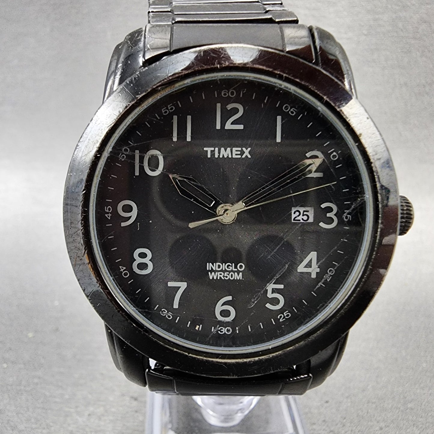 Timex Highland Watch Men 39mm Black Dial Black Tone Date Indiglo New Battery1