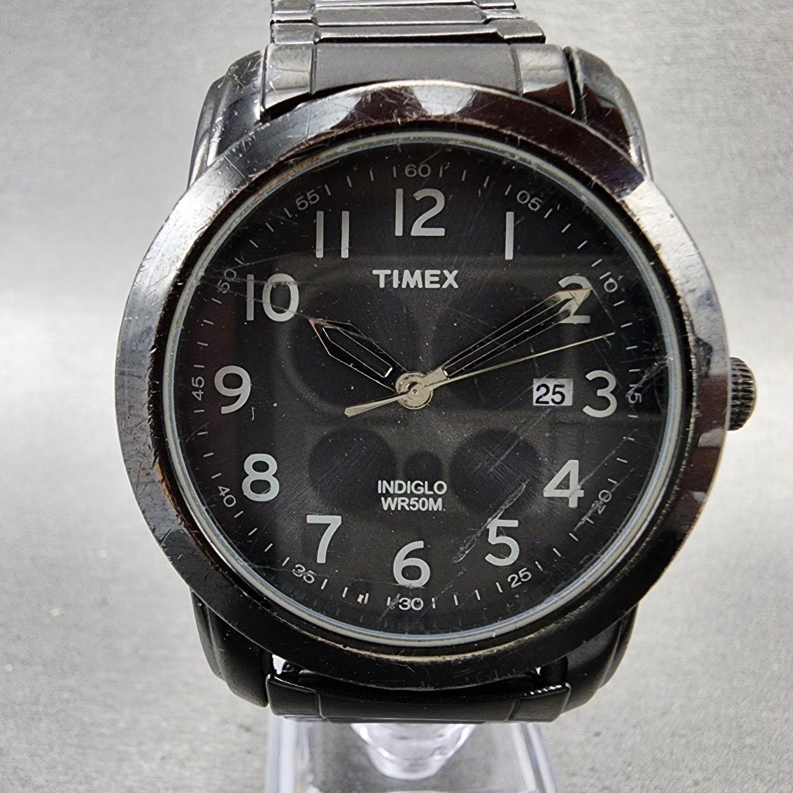 Timex Highland Watch Men 39mm Black Dial Black Tone Date Indiglo New Battery1