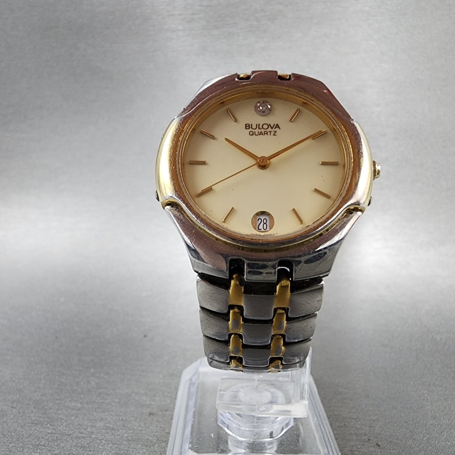 Bulova Watch Men 32mm Champagne Dial Two Tone Date Round 98D02 New Battery5