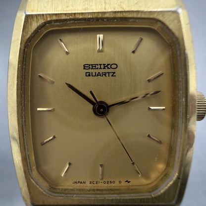 Seiko Tank Watch Women 20mm Champagne Dial Gold Tone VTG 2C21-5080 New Battery1