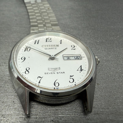 Citizen Seven Star Watch Men 35mm Silver Dial Silver Tone Daydate 4-140214 PARTS7