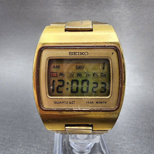 Seiko Digital Watch Men 34mm Gold Tone M154-4029 New Battery READ!!!!