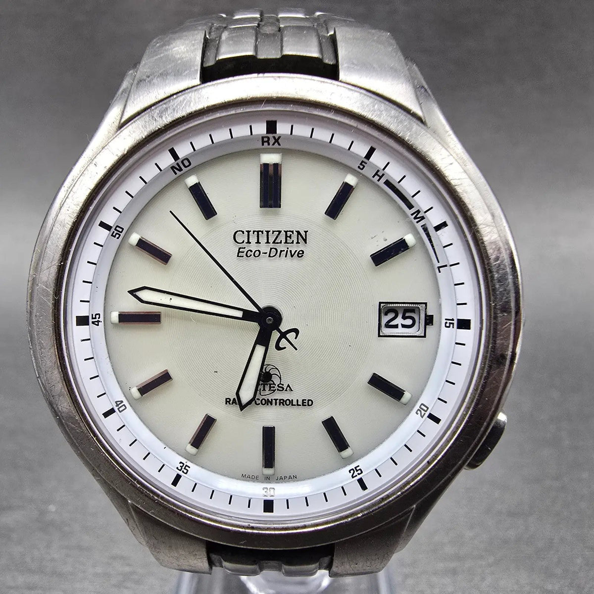 Citizen Eco-Drive Attesa Watch Men 39mm White Dial Titanium Atomic Date PARTS JP0