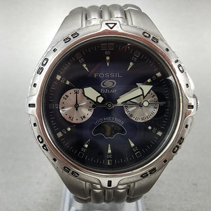 Fossil Dive Watch Women 35mm Blue Dial Steel Daydate Sun Moon Round New Battery1