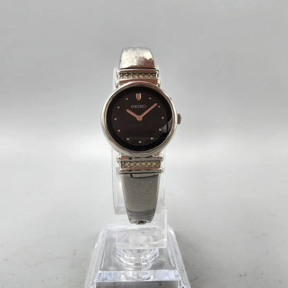 VTG Seiko Watch Women 21mm Black Dial Silver Tone Round 1N00-0SC0 New Battery