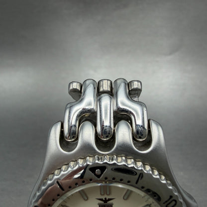 Elgin Watch Men 37mm Cream Dial Silver Tone Round Daydate FK-553 New Battery4