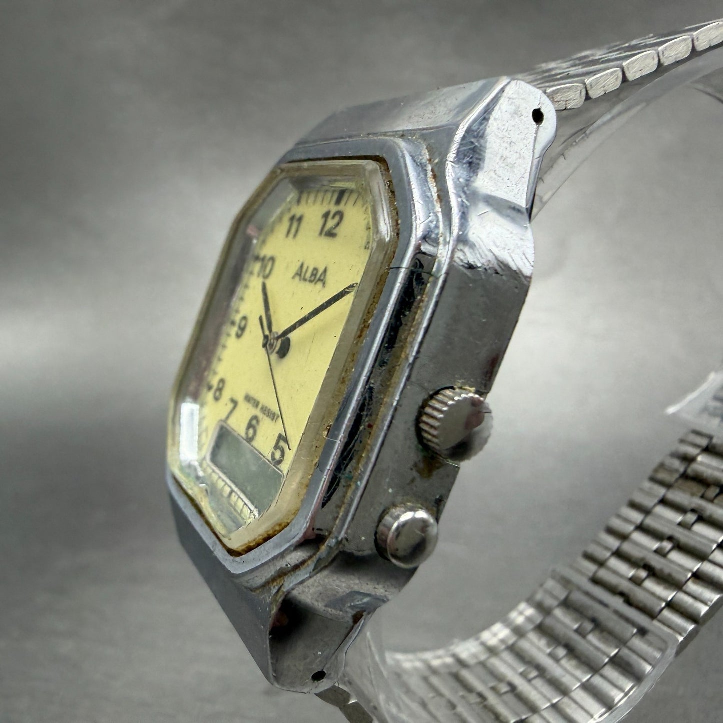 Seiko ALBA Analog Digital Watch Men Luminous Dial Silver Tone V072-5020 PARTS3