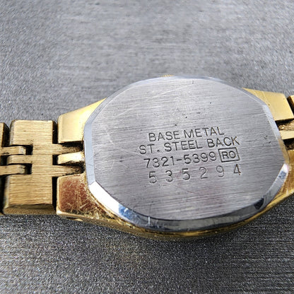 Seiko Watch Women 17mm Gold Dial Gold Tone Rectangle 73215399 New Battery9
