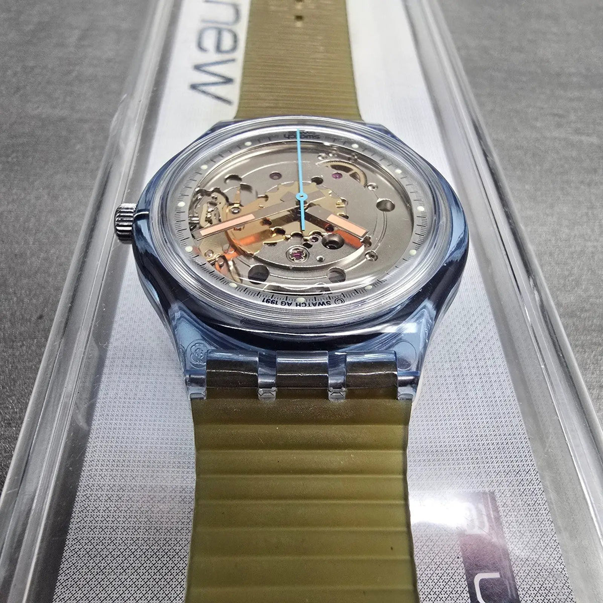 Swatch Automatic Blue Matic Watch Men 36mm Skeleton Dial Blue Case SAN100 NOS5