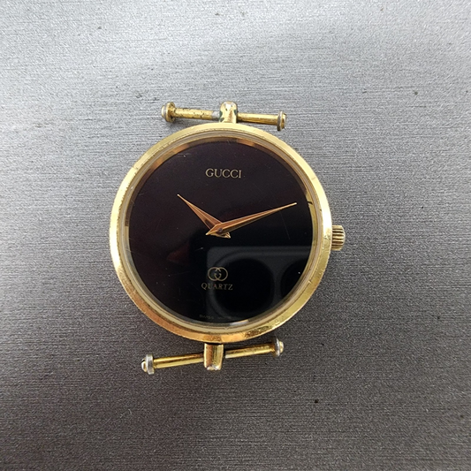 Gucci 2000M Watch Men 30mm Black Dial Gold Plated Round New Battery Vintage0