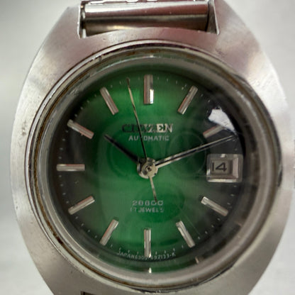 Citizen Automatic Watch Women 26mm Green Dial Silver Tone Date 4-690834 Runs1