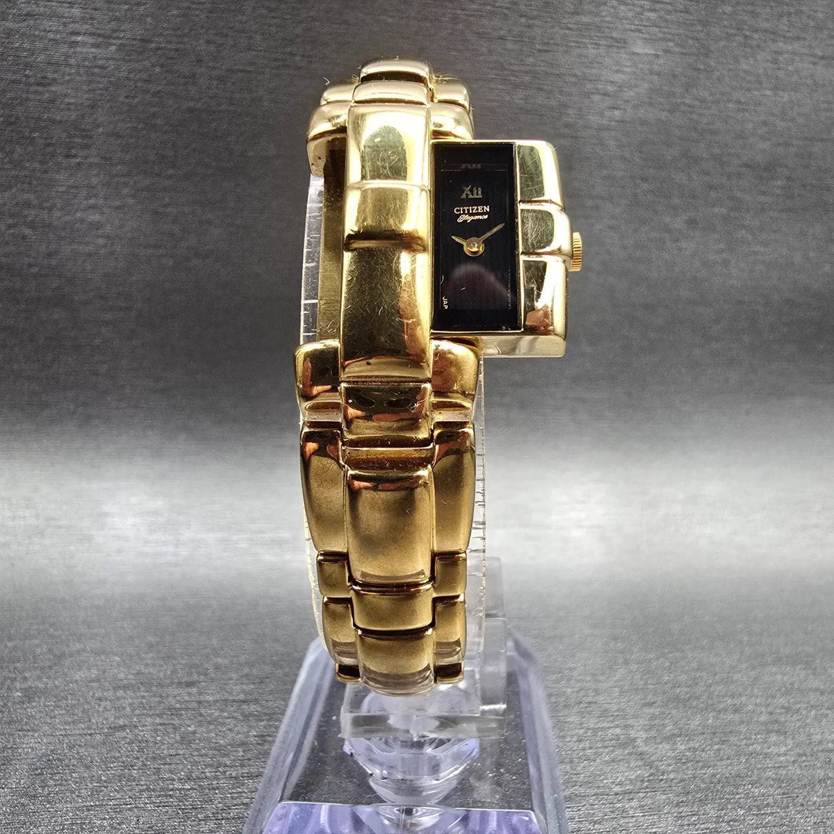 Citizen Elegance Watch Women 15mm Black Dial Gold Hideaway VTG New Battery6