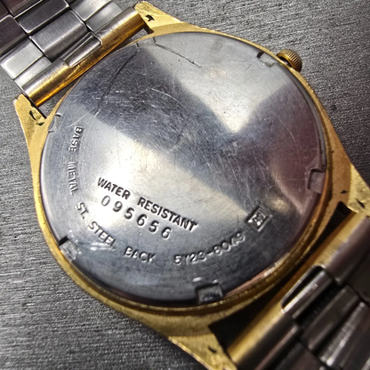 Seiko SQ Watch Men 35mm Gold Dial Gold Tone Daydate Round 5Y23-8029 New Battery10