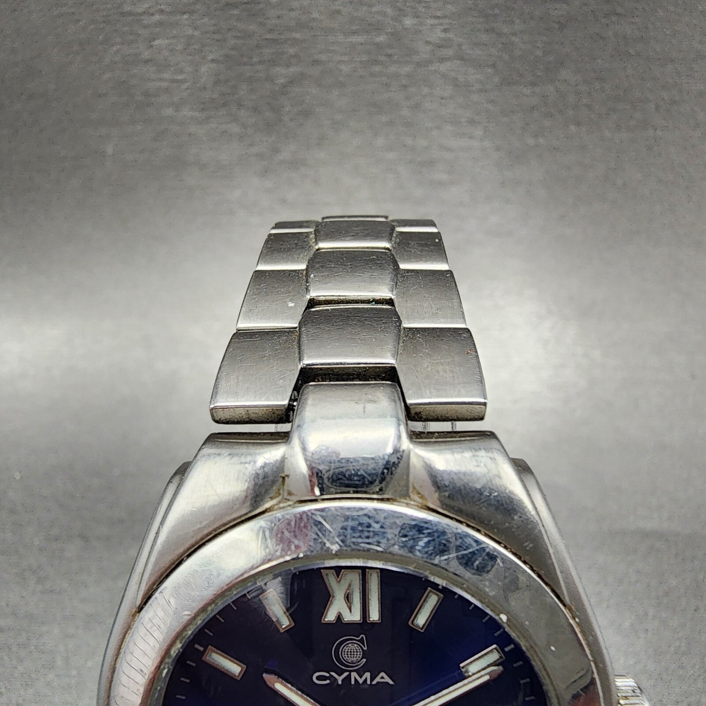 Cyma Watch Men 37mm Blue Dial Stainless Steel Date Round New Battery4