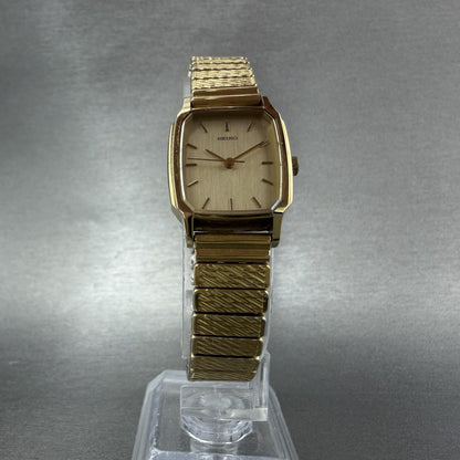 Seiko Watch Women 20mm Champagne Dial Gold Tone Rectangle 2P21-5230 New Battery5