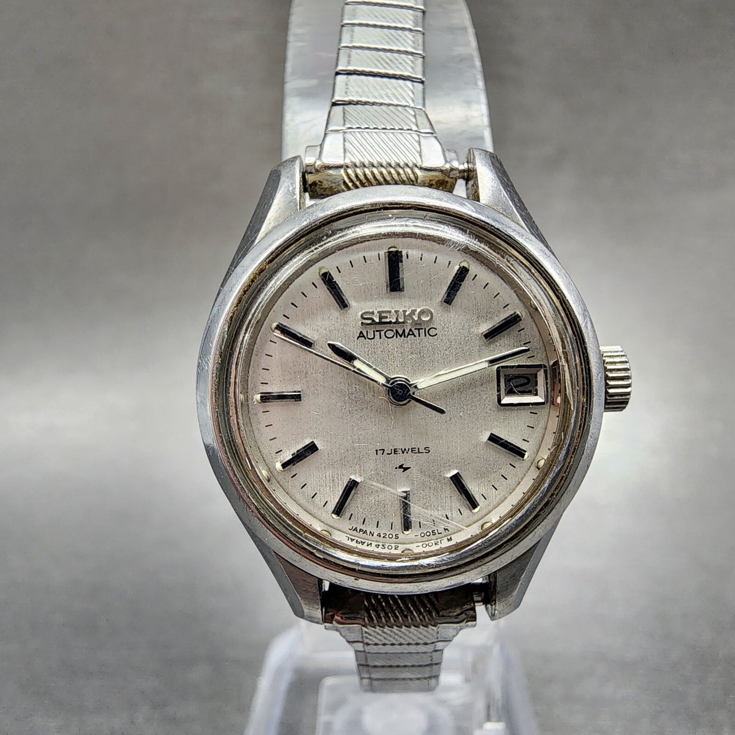 Seiko Automatic Watch Women 23mm White Dial Steel Date Round 42050040 READ!!!!!0