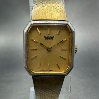 Seiko Tank Watch Women 18mm Champagne Dial Gold Tone 1400-8089 New Battery0