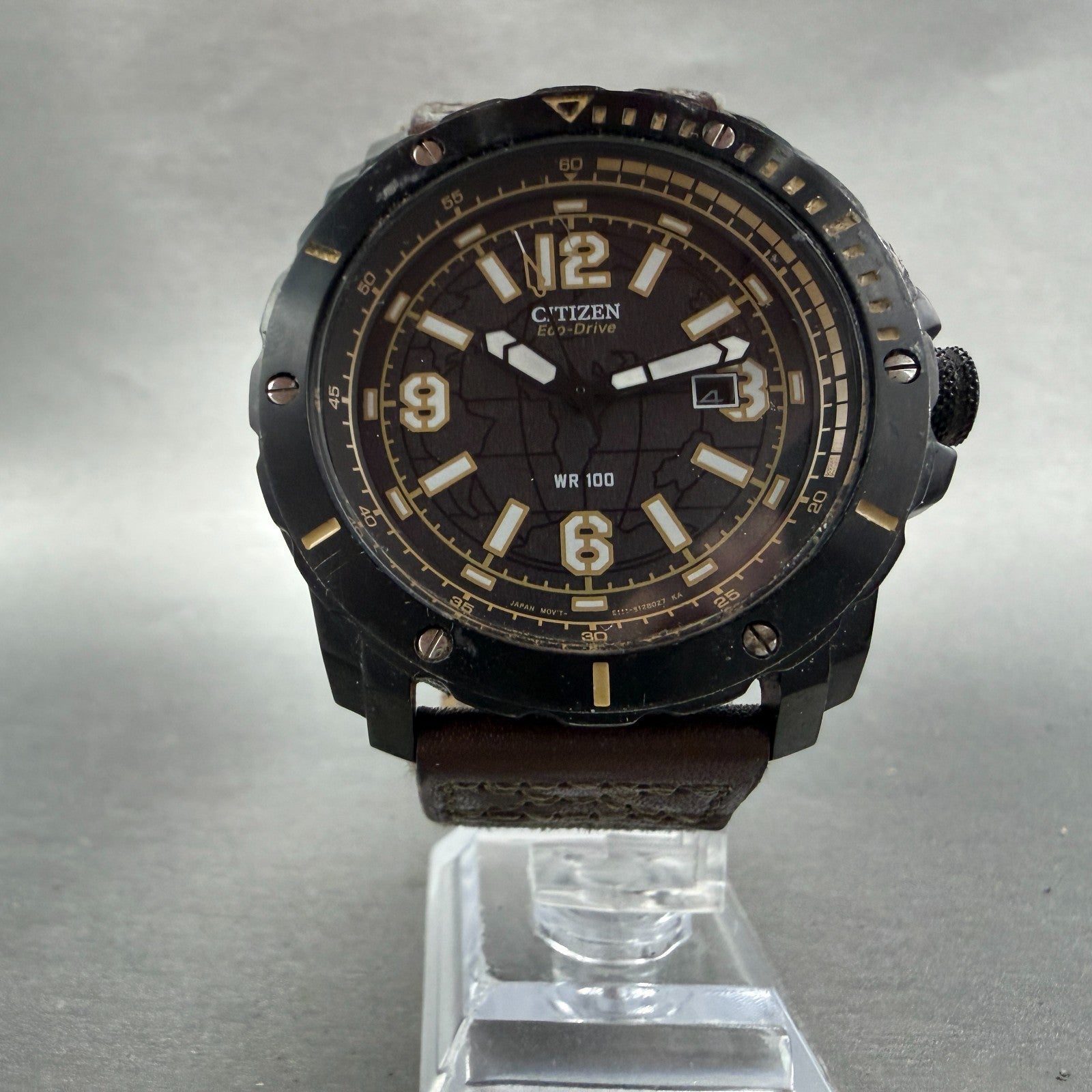 Citizen Eco-Drive Watch Men 46mm Black Dial Black Tone Date E111-S089131 Runs5