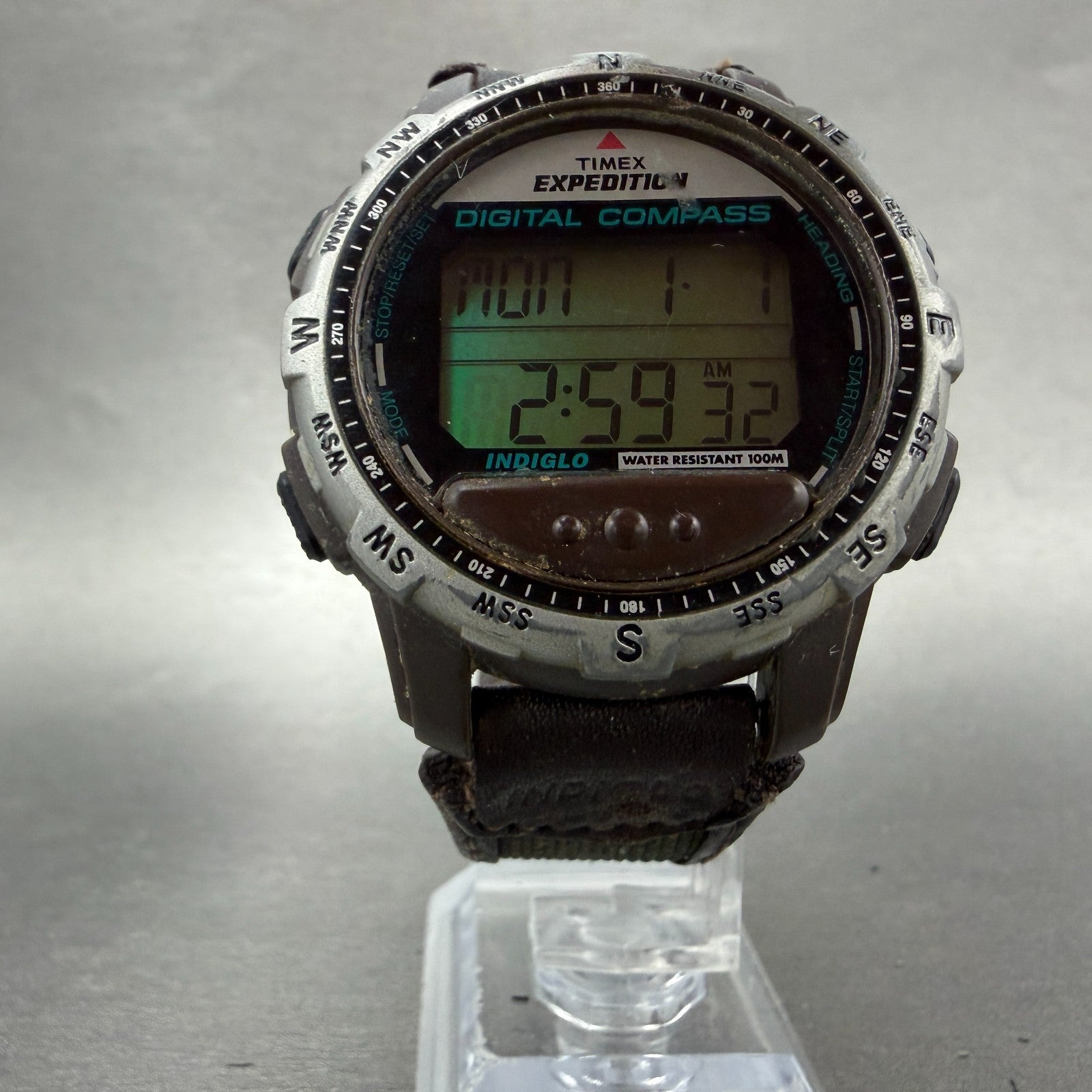 Timex Expedition Digital Compass Watch Men 43mm LCD Brown Daydate New Battery5