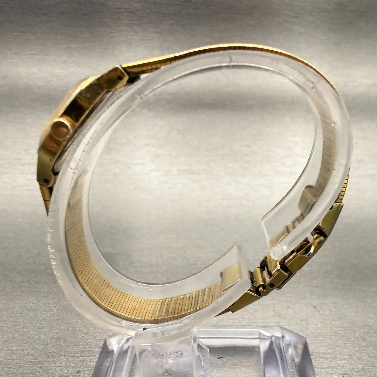 Seiko Watch Women 16mm Gold Dial Gold Tone Rectangle 2C20-5770 New Battery VTG6