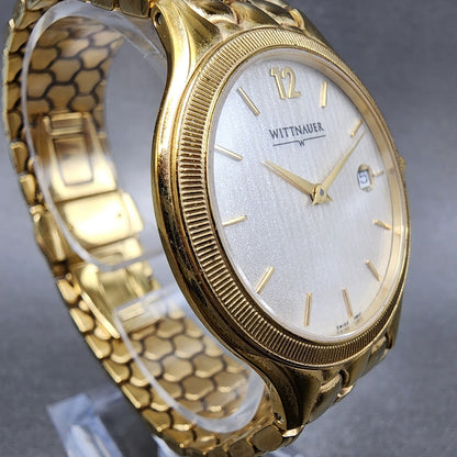 Wittnauer Watch Men 35mm White Dial Gold Tone Date Round 11B01 New Battery3