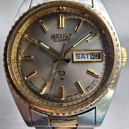 Seiko SQ Watch Women 24mm Silver Dial Two Tone Daydate Round 8523-0050 New BattF1
