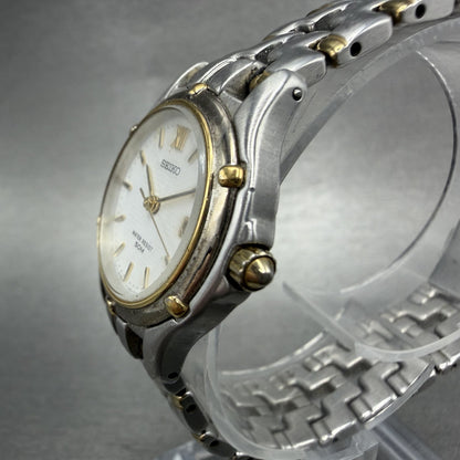 Seiko Watch Women 26mm White Dial Two Tone Date Round 7n82-0599 New Battery JKGL2