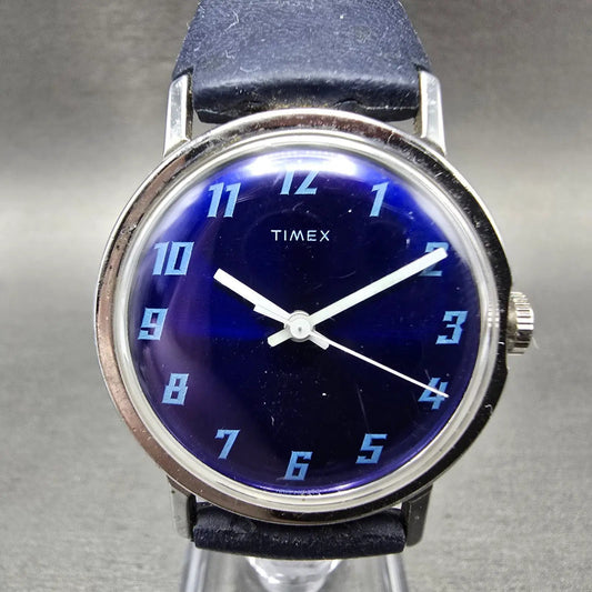 Timex Mercury Watch Men 33mm Blue Dial Silver Tone Manual 16053 02474 Runs VTG0