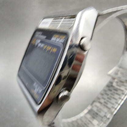 Seiko Digital Watch Men 34mm LCD Silver Tone Alarm Chrono A1594000 READ New Bat2