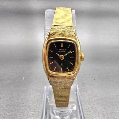 Citizen CQ Watch Women 17mm Black Dial Gold Tone Oval 3220-S09150 New Battery0
