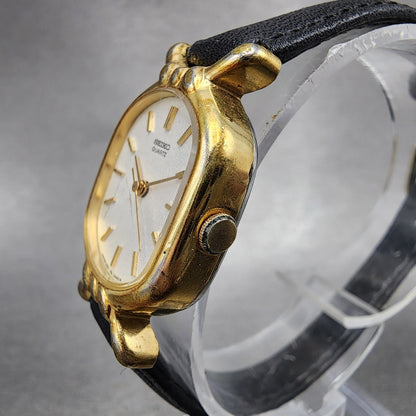 Seiko Watch Women 20mm White Dial Gold Plated Oval 26215230 New Battery VTG3