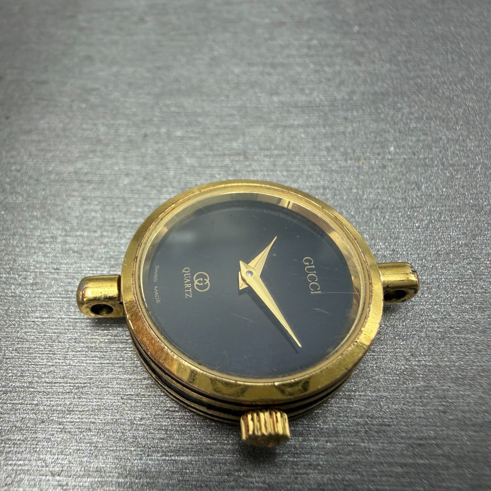 Gucci 2000L Watch Women 21mm Black Dial Gold Plated Round Vintage PARTS6