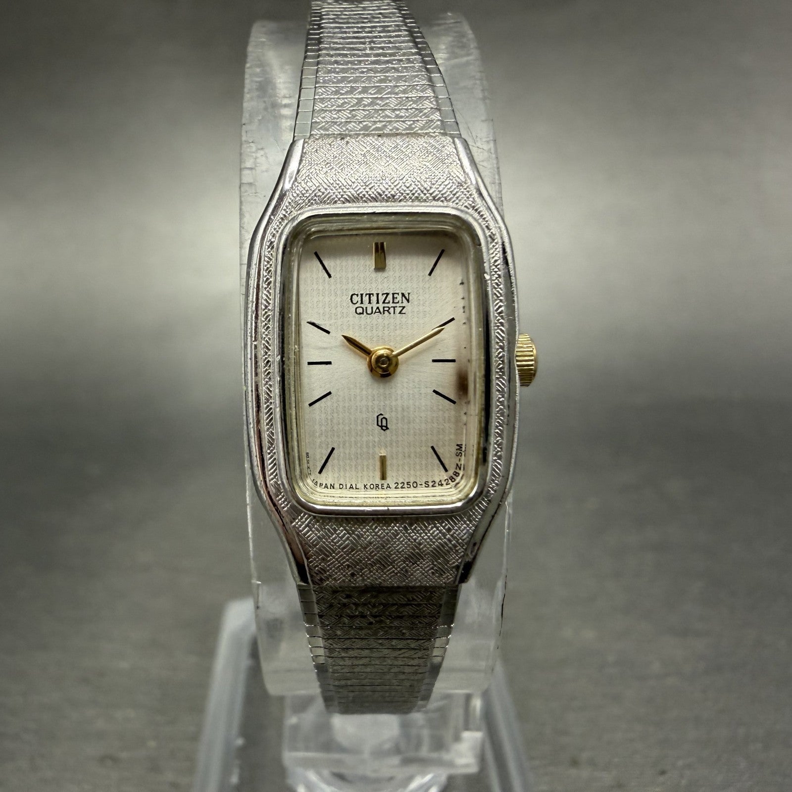 Citizen CQ Tank Watch Women 14mm Champagne Dial Silver Tone Rectangle New Batt0