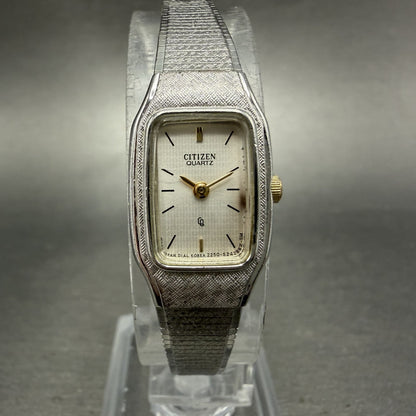 Citizen CQ Tank Watch Women 14mm Champagne Dial Silver Tone Rectangle New Batt0