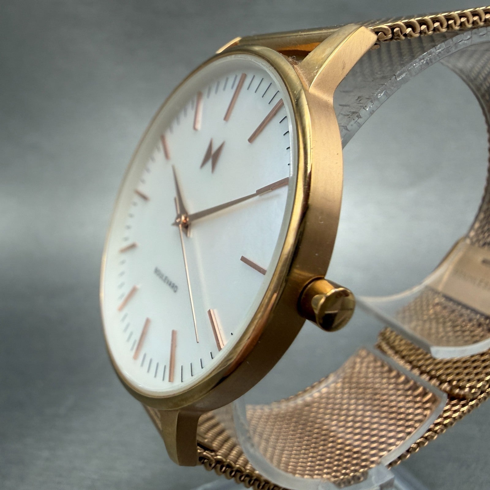 MVMT Boulevard Watch Women 38mm MOP Dial Rose Gold Tone Mesh Band New Battery A2