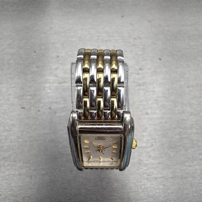 Seiko Watch Women 18mm Silver Dial Two Tone Rectangle V401-5660 New Battery VTG4