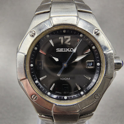 Seiko Watch Women 26mm Black Dial Silver Tone Date Round 7N82-0BE0 New Battery
