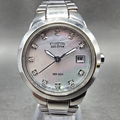 Citizen Eco-Drive Watch Women 26mm MOP Dial Steel Date Gems E011-S070074 Runs0