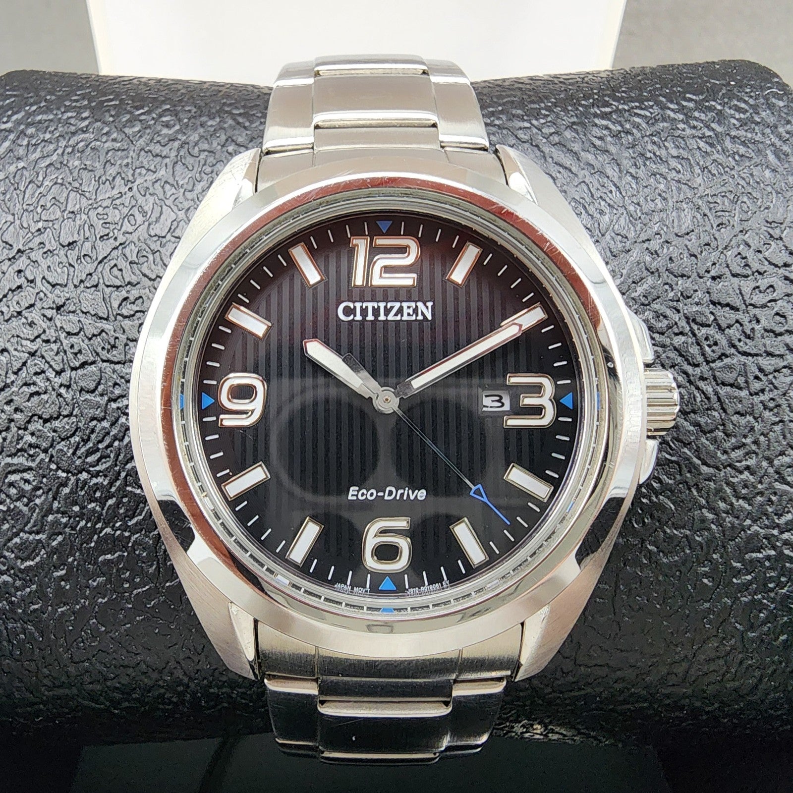 Citizen EcoDrive Watch Men 43mm Black Dial Silver Tone Date J810R006961 Runs1
