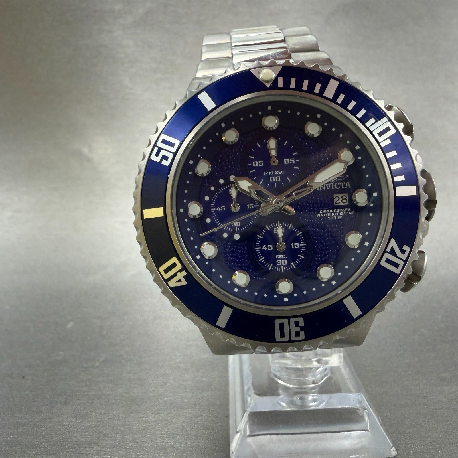 Invicta Pro Diver Chronograph Watch Men 50mm Blue Dial Steel Date 18907 New Batt5