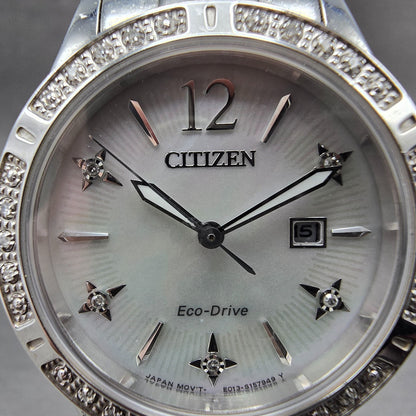 Citizen Eco-Drive Watch Women 32mm MOP Dial Silver Tone Date E013-S114969 Runs1