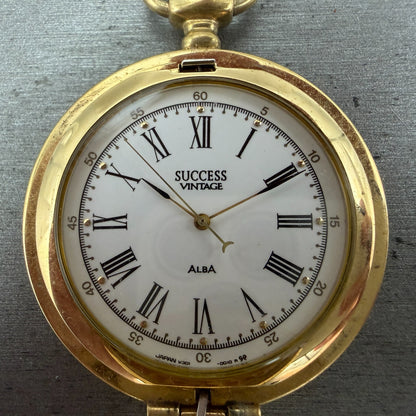 Seiko Alba Success Pocket Watch Men 42mm White Dial Gold Tone V301-0010 New Batt1